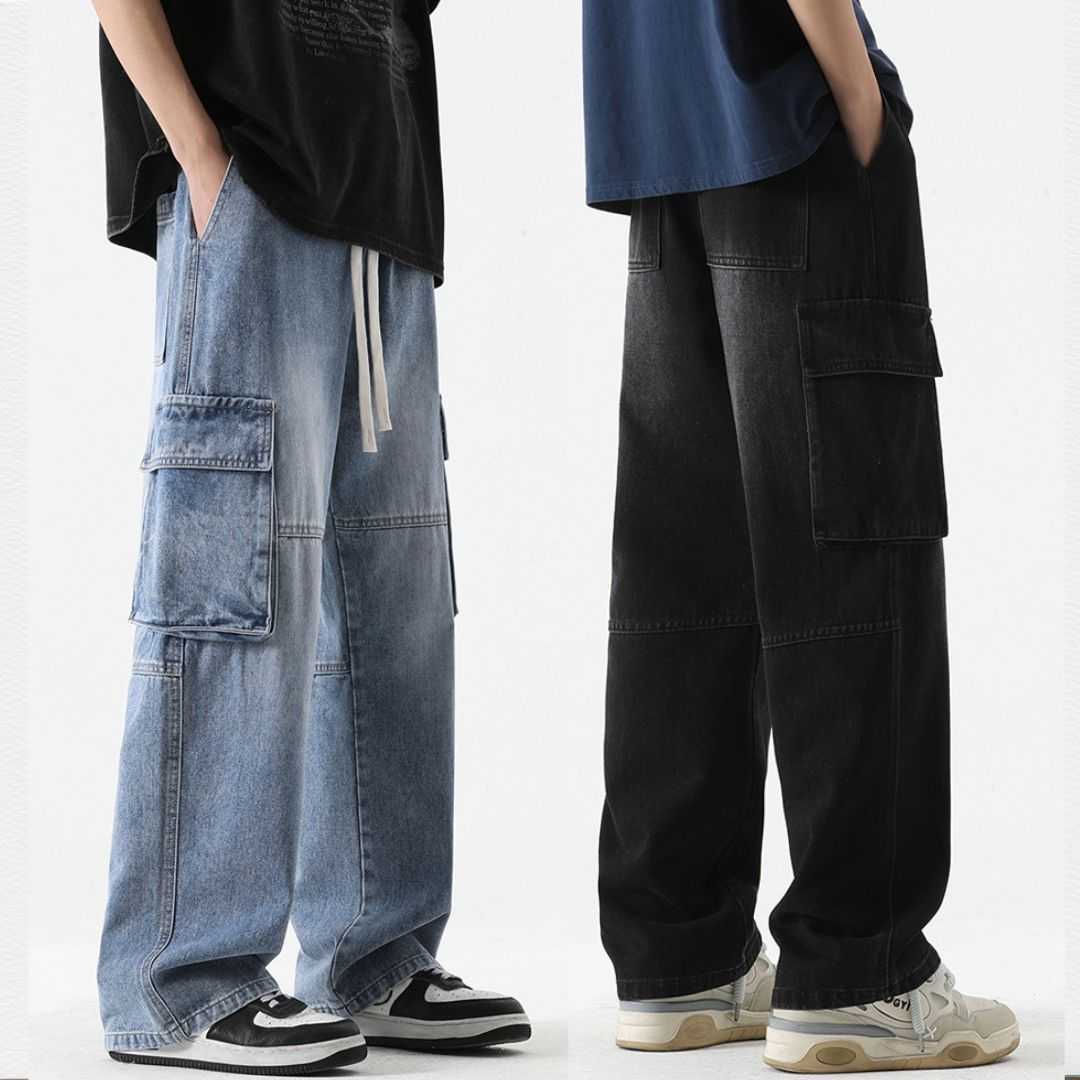 Premium,Denim,Cargo,Pant,–,Light,Blue,Wash,&,Solid,Black